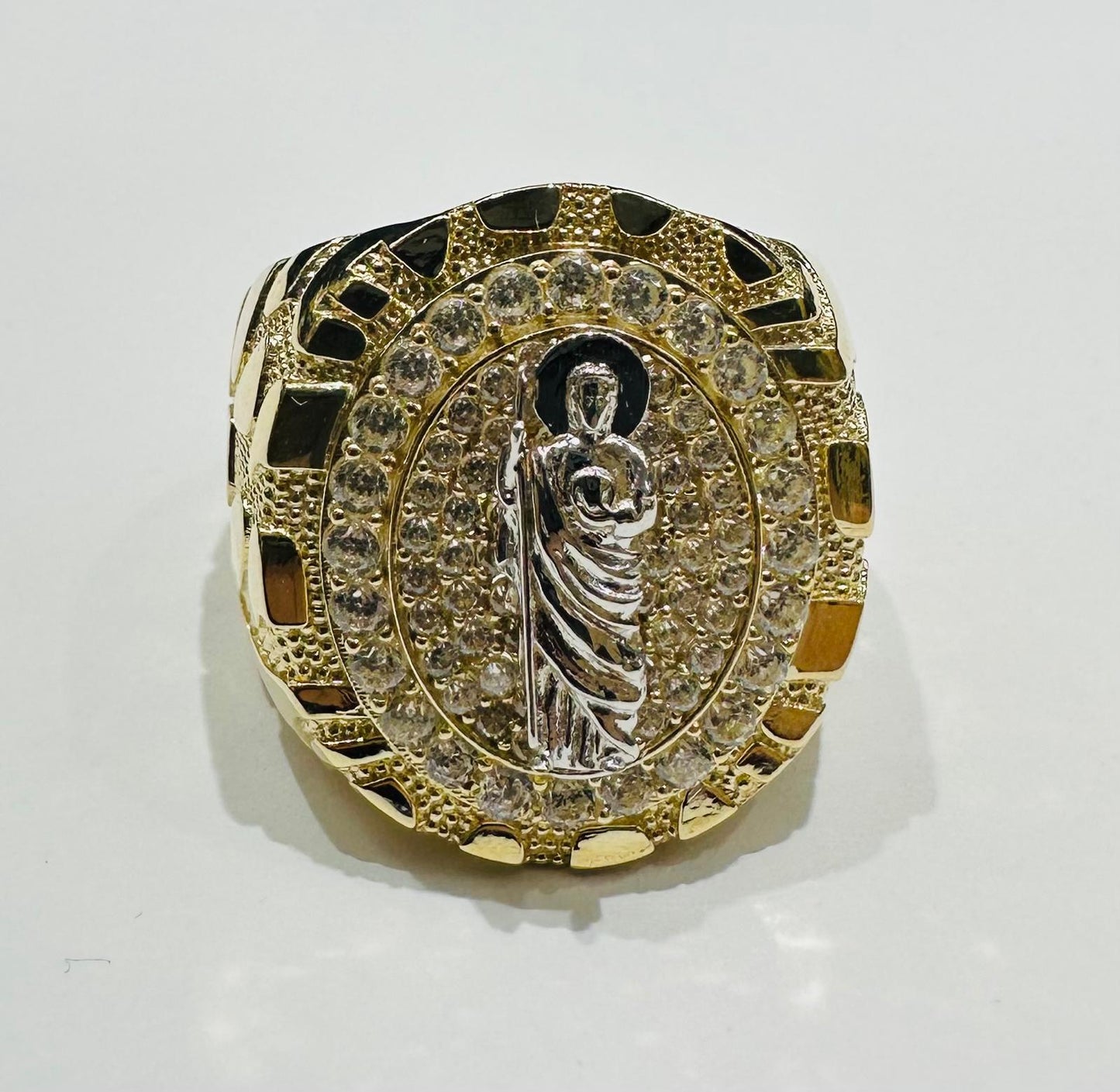 10K GOLD SAN JUDAS TWO TONED NUGGET RING- 7.0gm