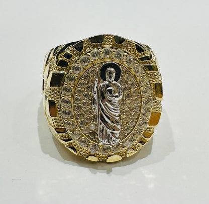 10K GOLD SAN JUDAS TWO TONED NUGGET RING- 7.0gm