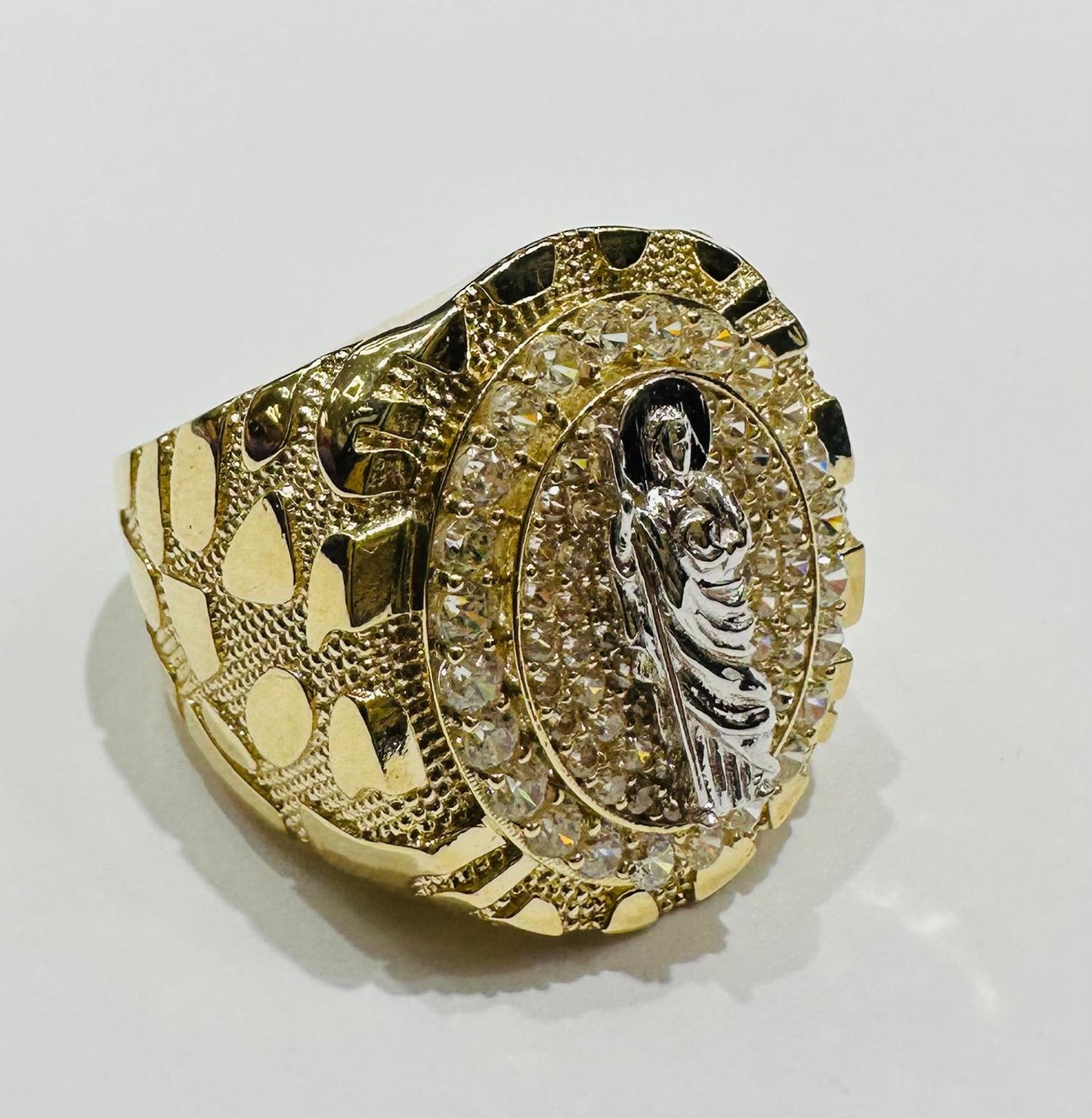 10K GOLD SAN JUDAS TWO TONED NUGGET RING- 7.0gm