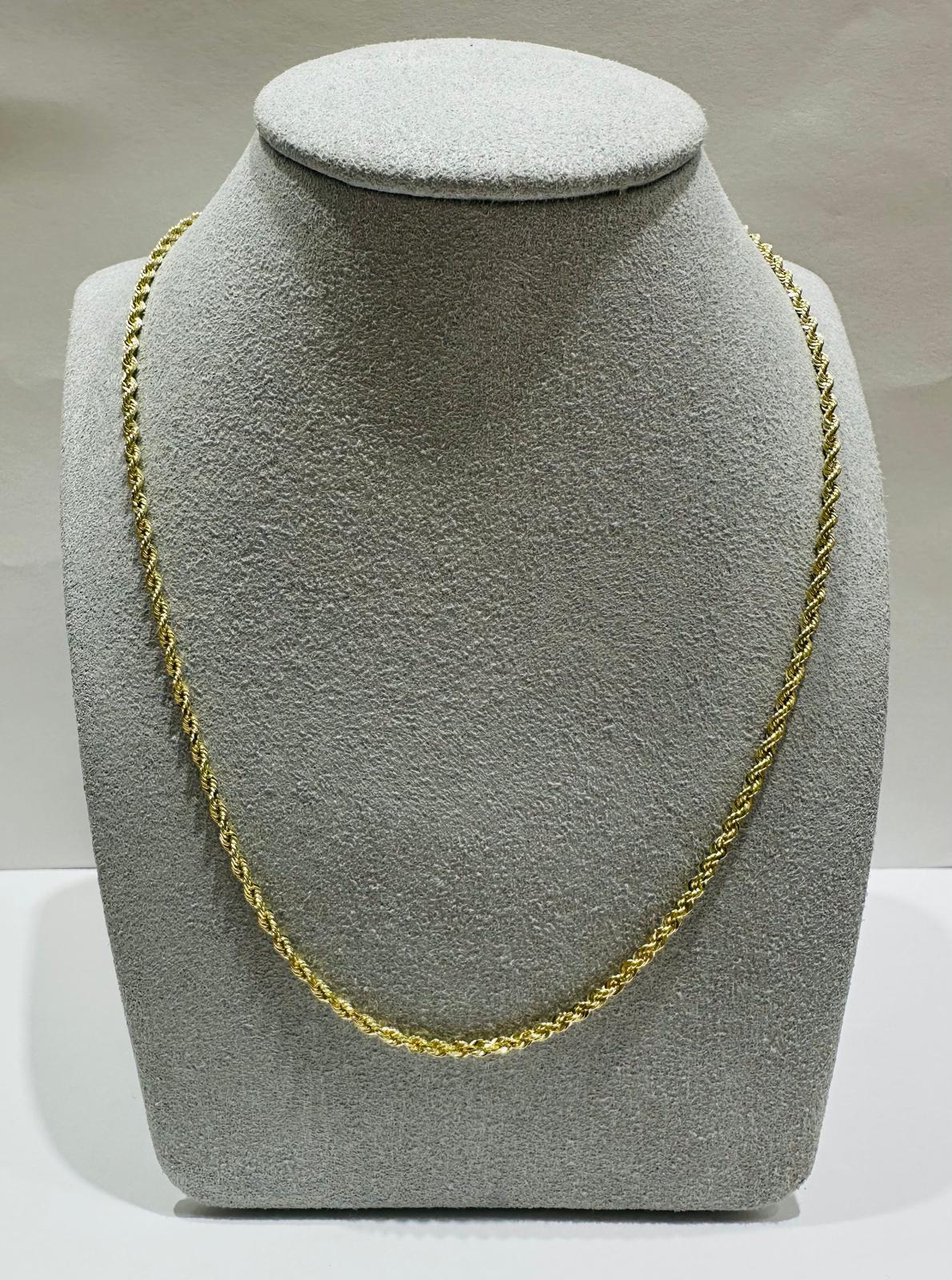 10K GOLD ROPE CHAIN NECKLACE-  7.3gm    22"    1.95mm