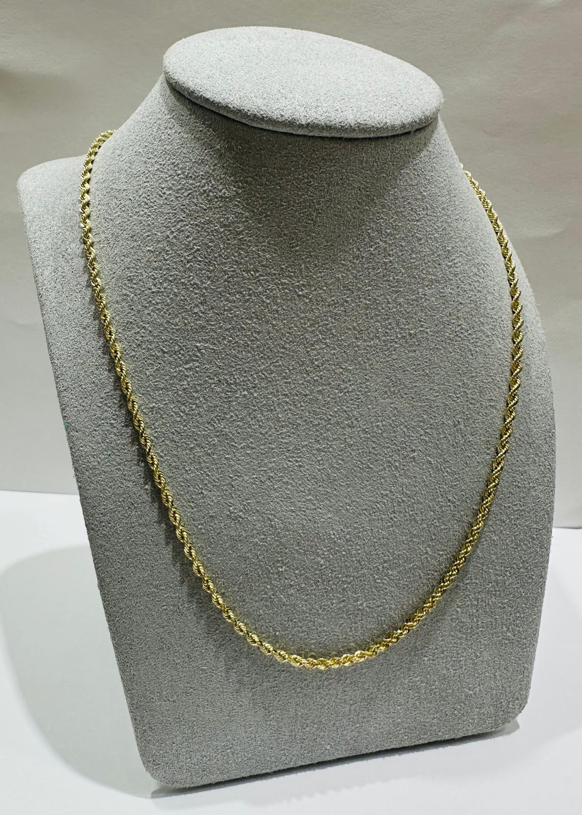 10K GOLD ROPE CHAIN NECKLACE-  7.3gm    22"    1.95mm