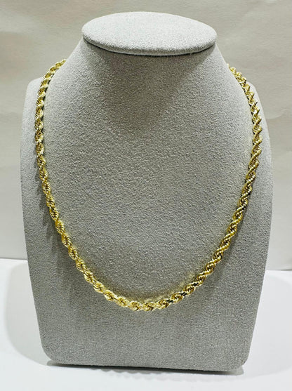 10K GOLD ROPE CHAIN NECKLACE-  19.8gm    18"    3.20mm