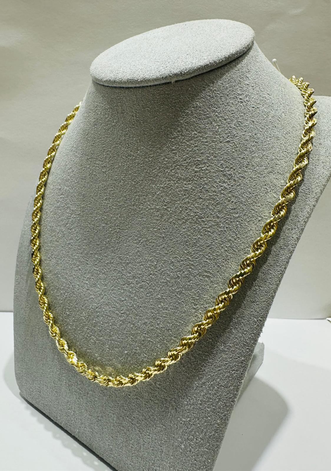 10K GOLD ROPE CHAIN NECKLACE-  19.8gm    18"    3.20mm