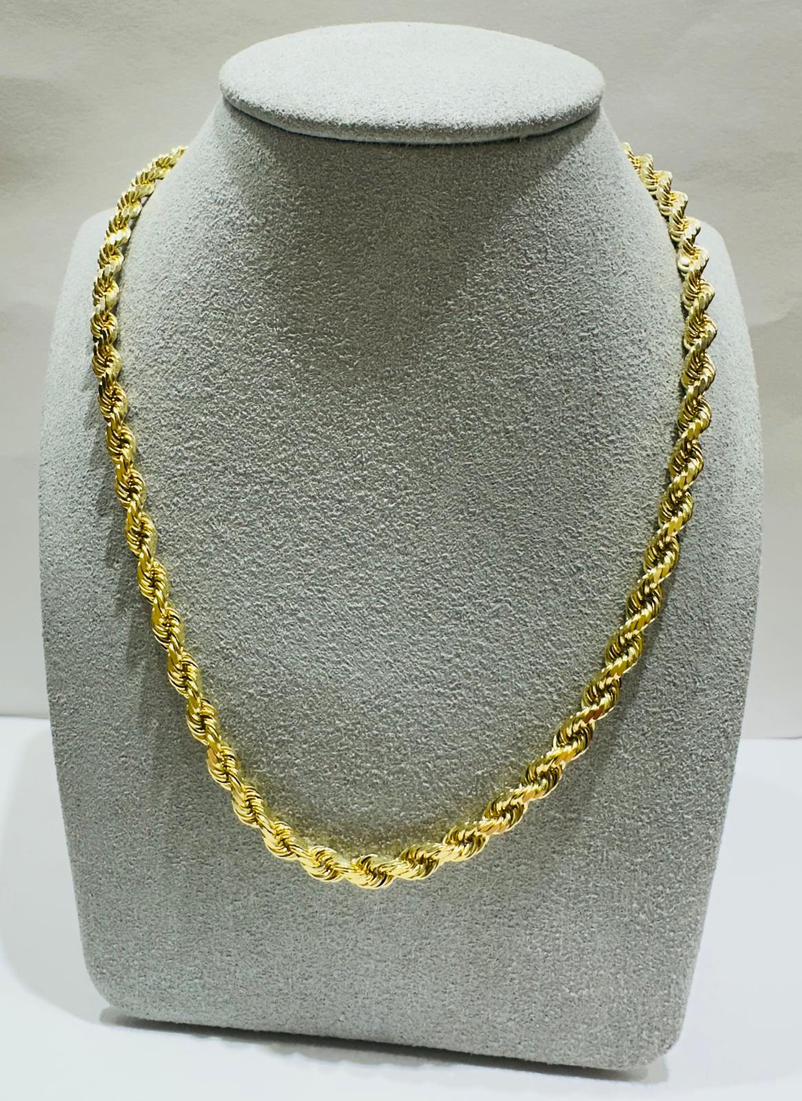 10K GOLD ROPE CHAIN NECKLACE-  28.4gm    18"    3.70mm