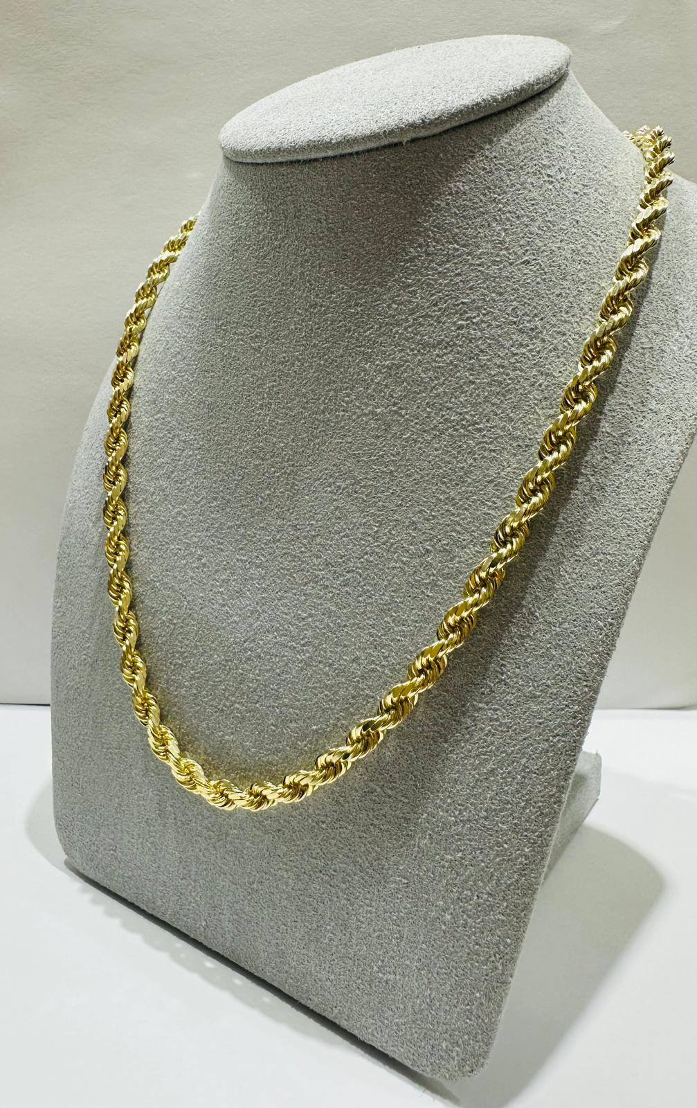 10K GOLD ROPE CHAIN NECKLACE-  28.4gm    18"    3.70mm