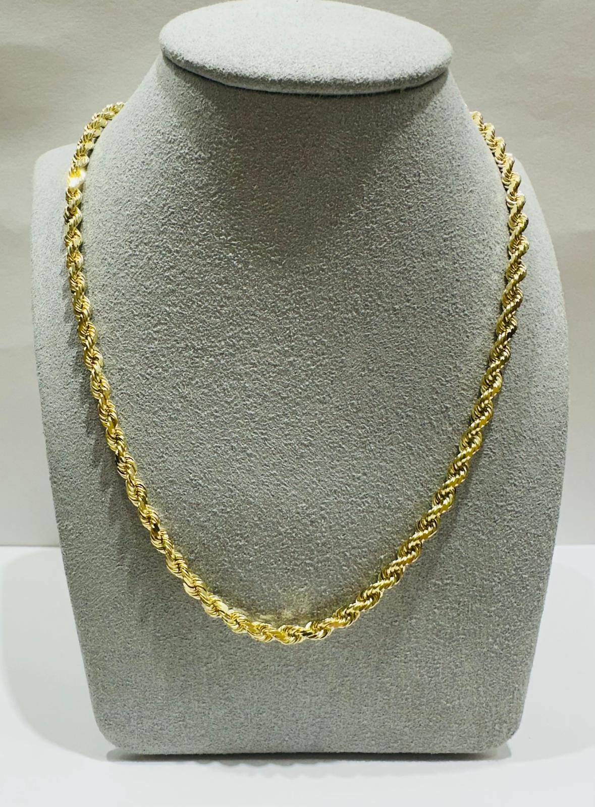 10K GOLD ROPE CHAIN NECKLACE-  22.9gm    20"    3.15mm