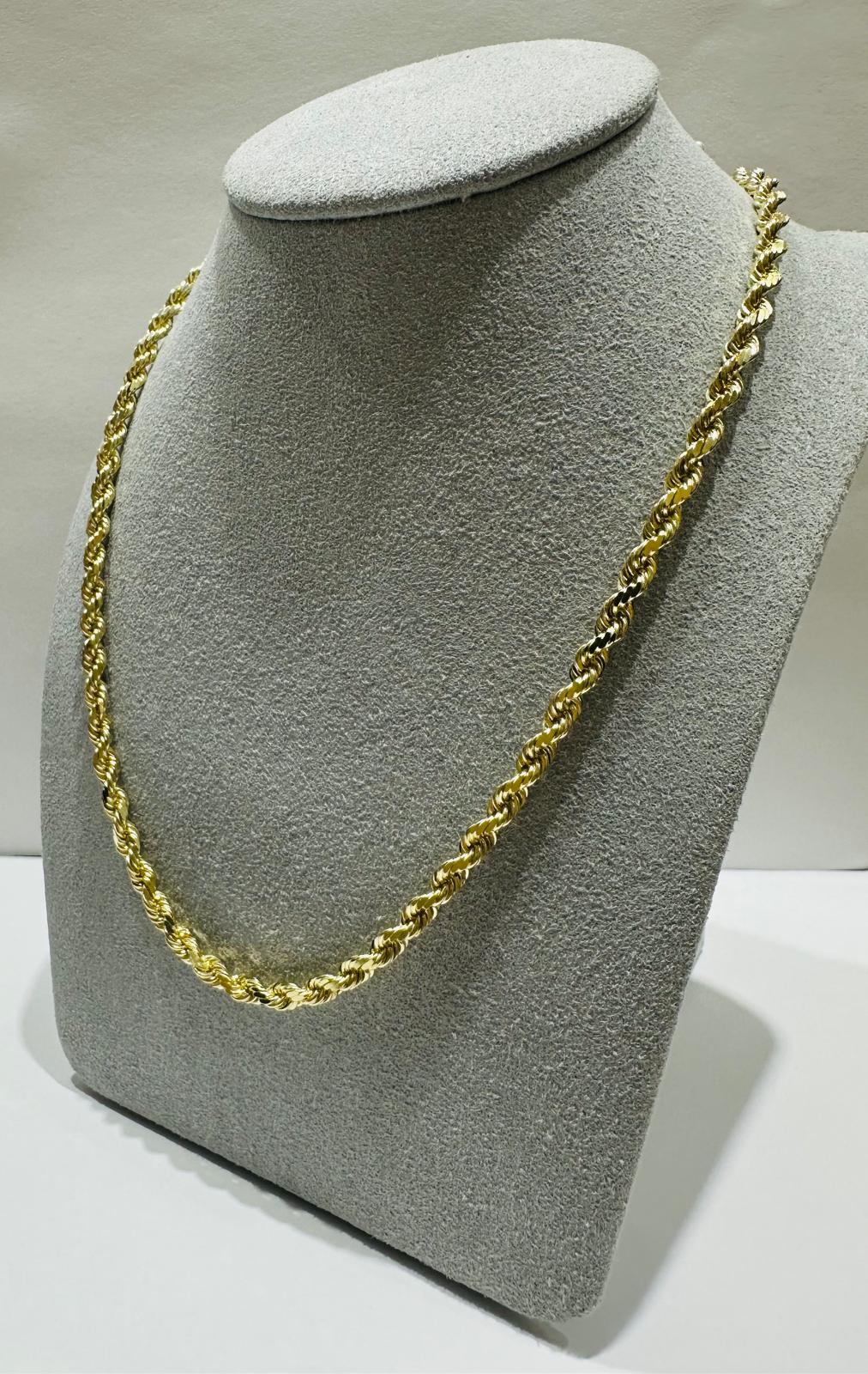 10K GOLD ROPE CHAIN NECKLACE-  22.9gm    20"    3.15mm