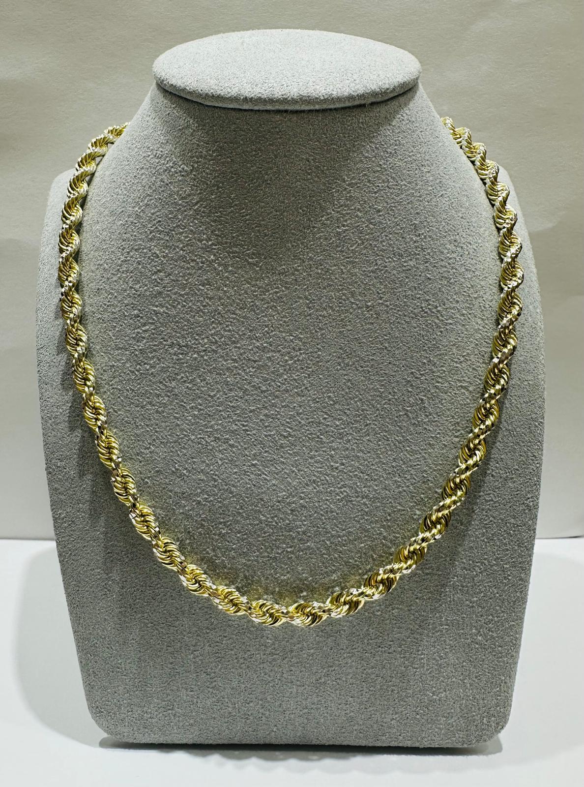 10K GOLD ROPE CHAIN NECKLACE-  37.8gm    20"    4.55mm