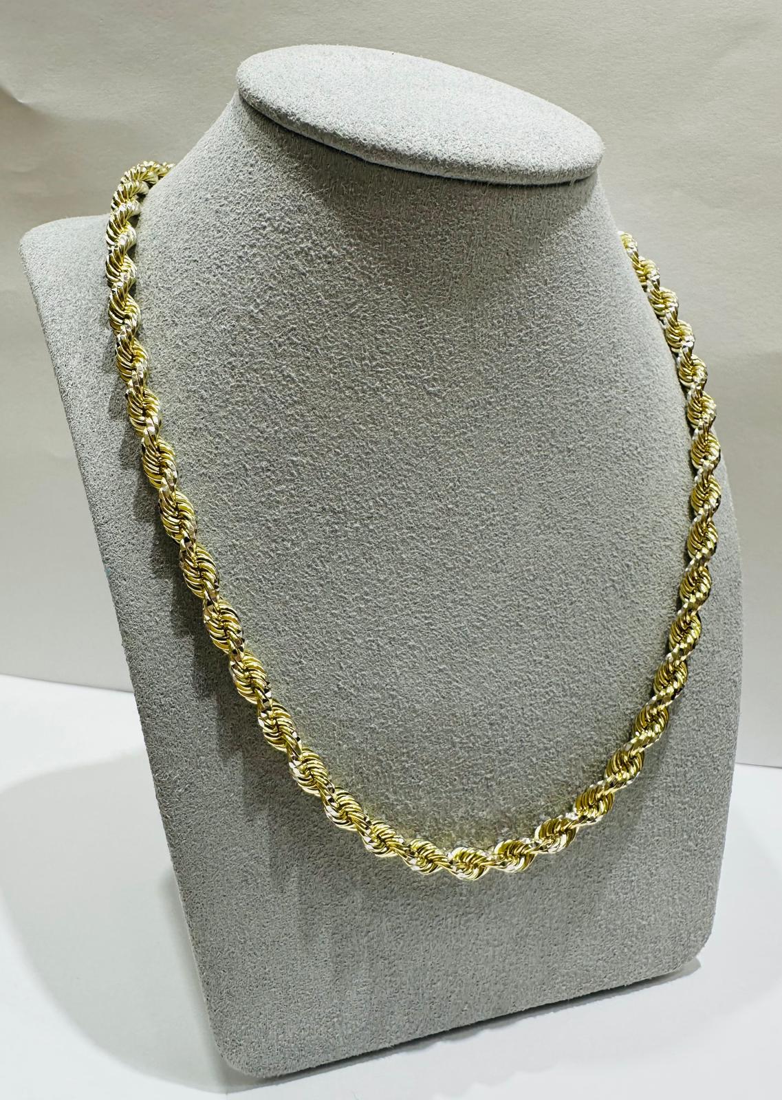 10K GOLD ROPE CHAIN NECKLACE-  37.8gm    20"    4.55mm