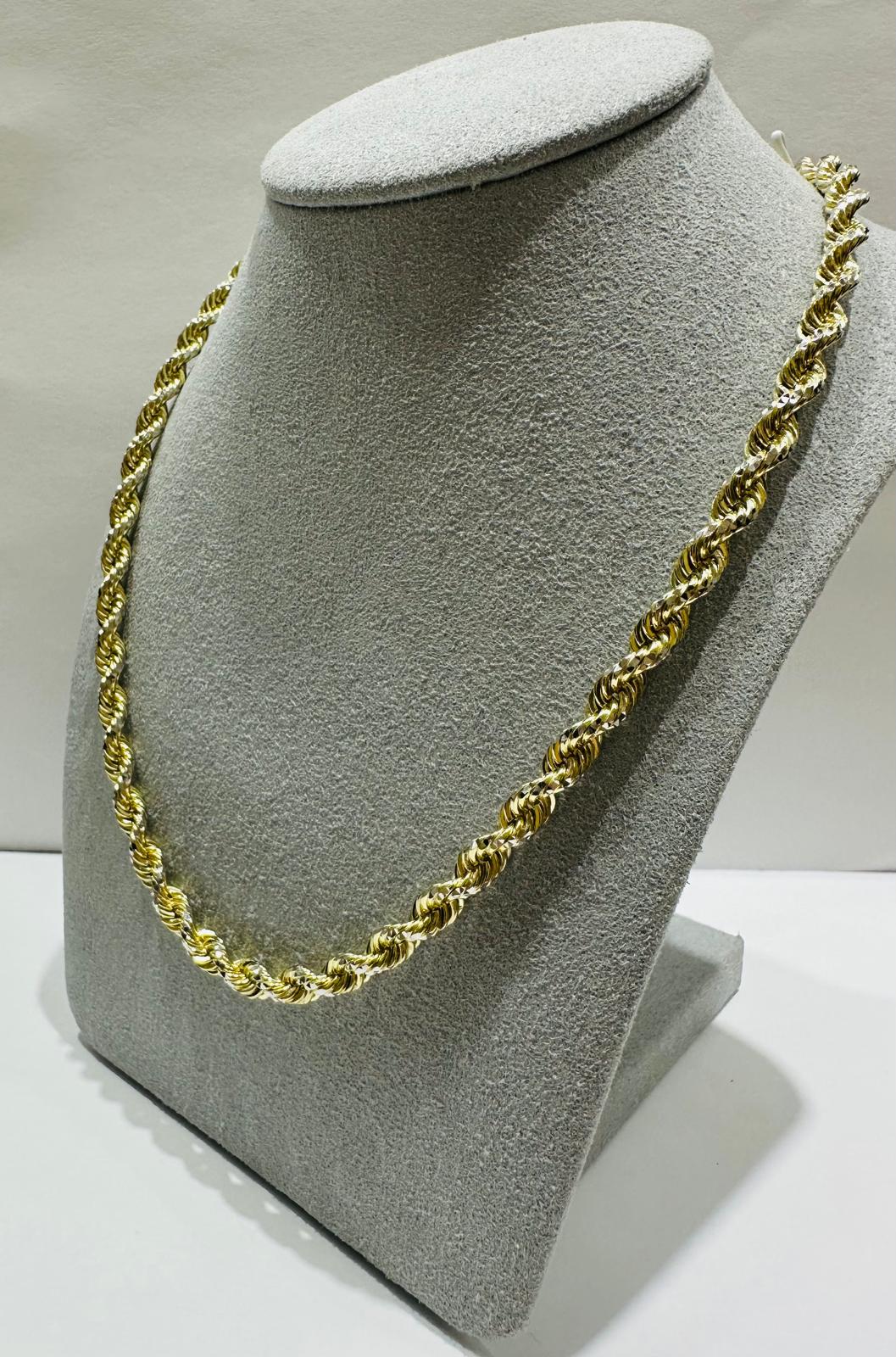 10K GOLD ROPE CHAIN NECKLACE-  37.8gm    20"    4.55mm