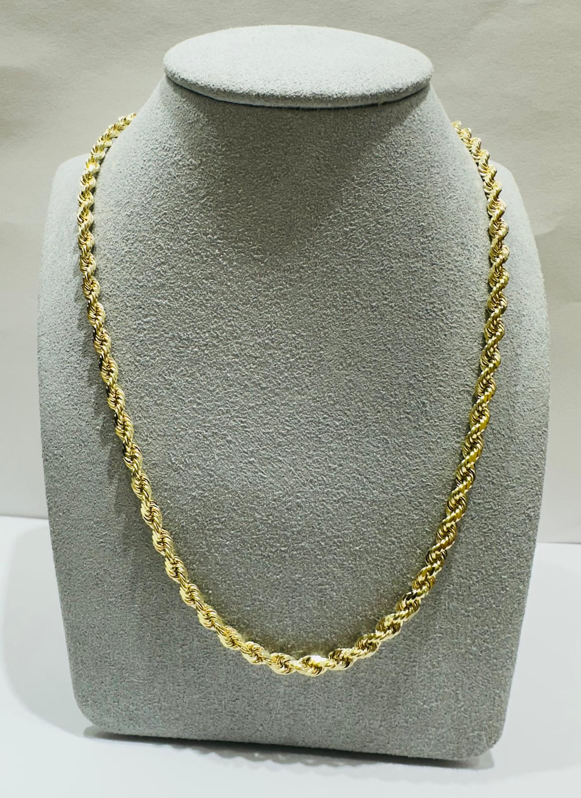 10K GOLD ROPE CHAIN NECKLACE-  24.8gm    22"    3.12mm