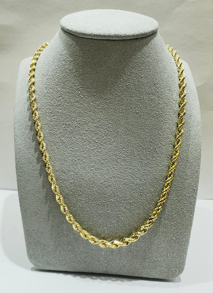 10K GOLD ROPE CHAIN NECKLACE-  24.8gm    22"    3.12mm