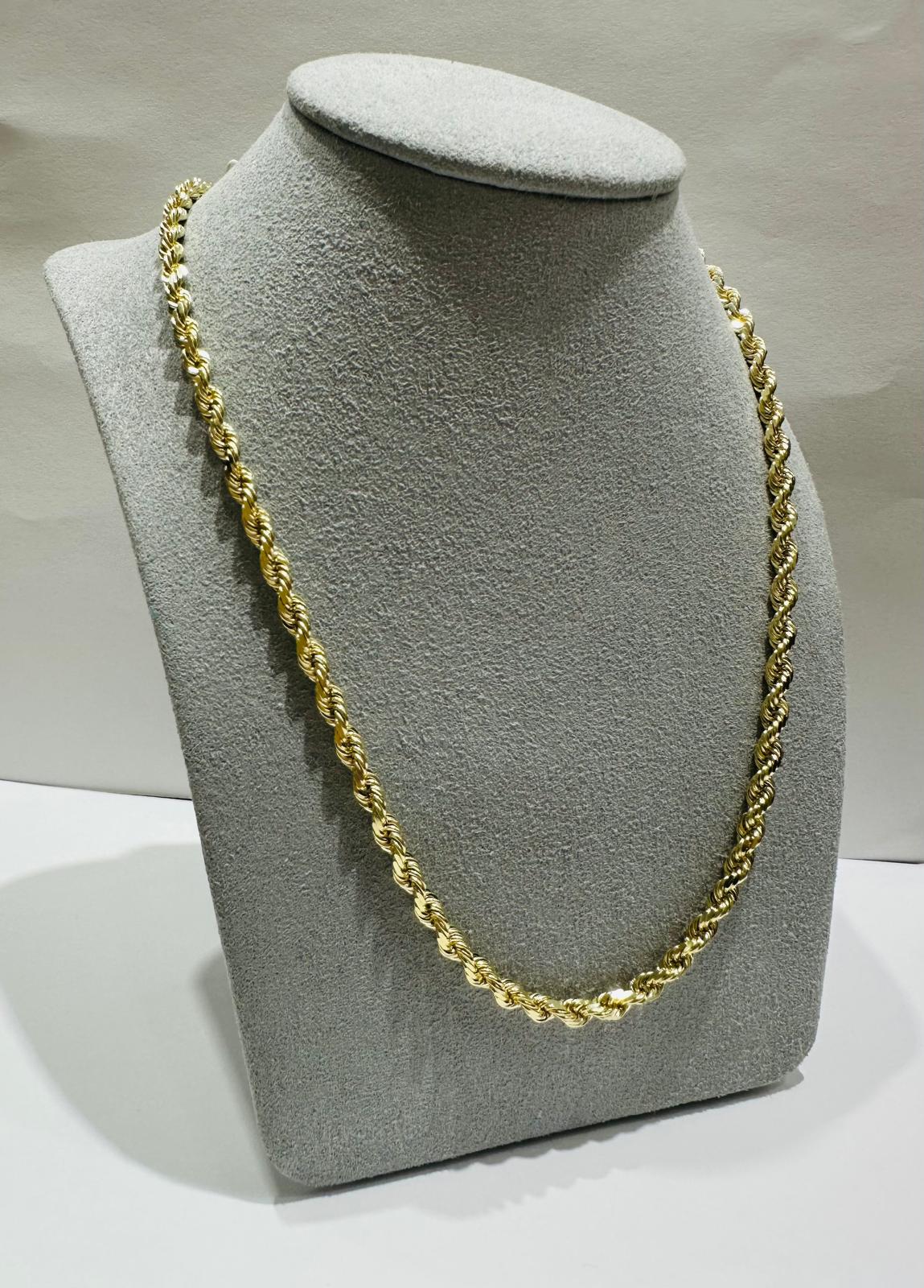 10K GOLD ROPE CHAIN NECKLACE-  24.8gm    22"    3.12mm