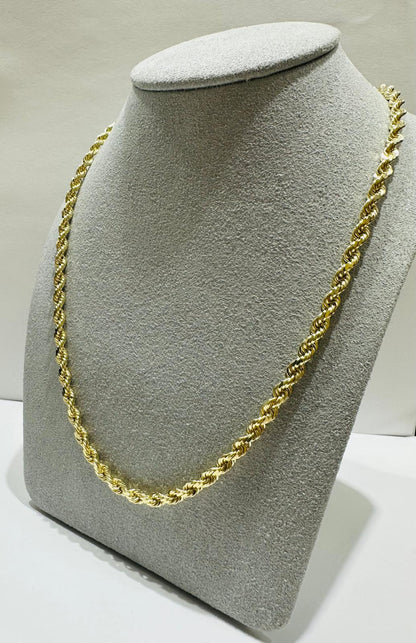 10K GOLD ROPE CHAIN NECKLACE-  24.8gm    22"    3.12mm