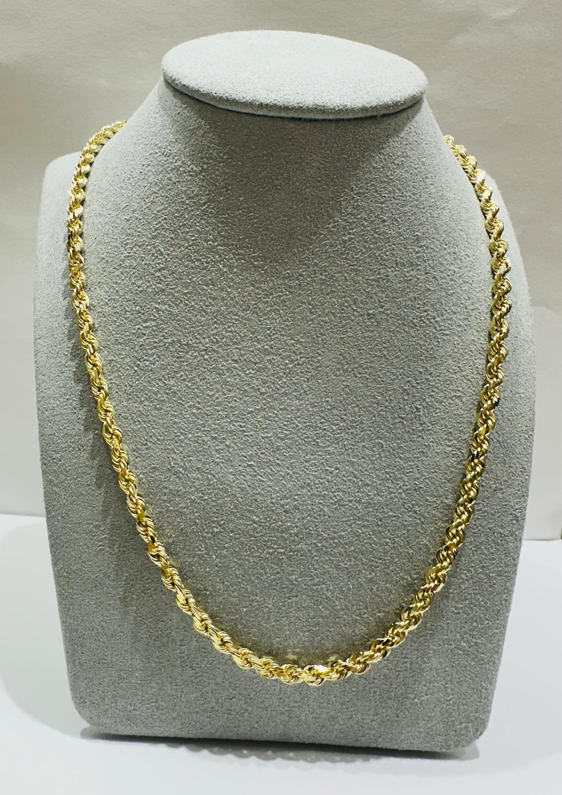 10K GOLD ROPE CHAIN NECKLACE-  27.0gm    24"    3.25mm