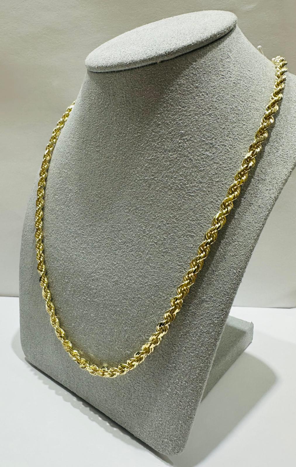 10K GOLD ROPE CHAIN NECKLACE-  27.0gm    24"    3.25mm