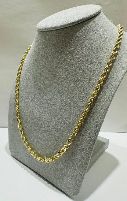 10K GOLD ROPE CHAIN NECKLACE-  27.0gm    24"    3.25mm