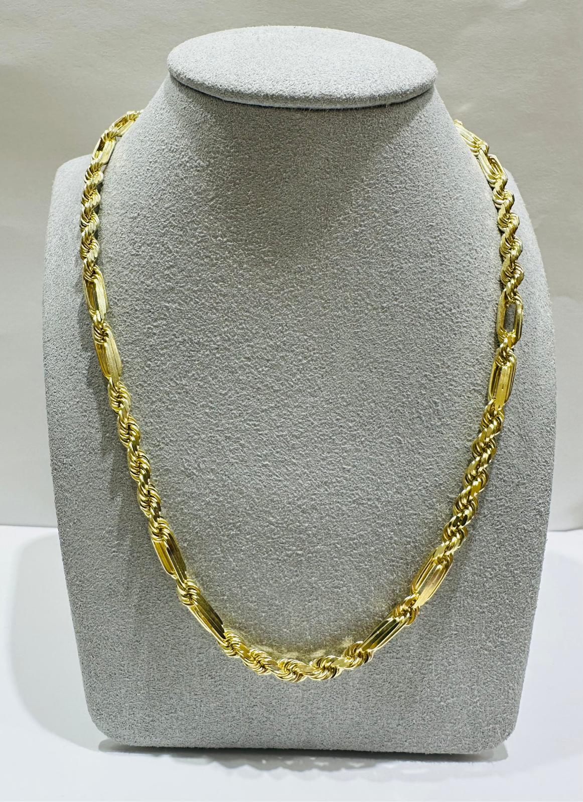 10K GOLD ROPE CHAIN NECKLACE-  35.1gm    24"    3.70mm