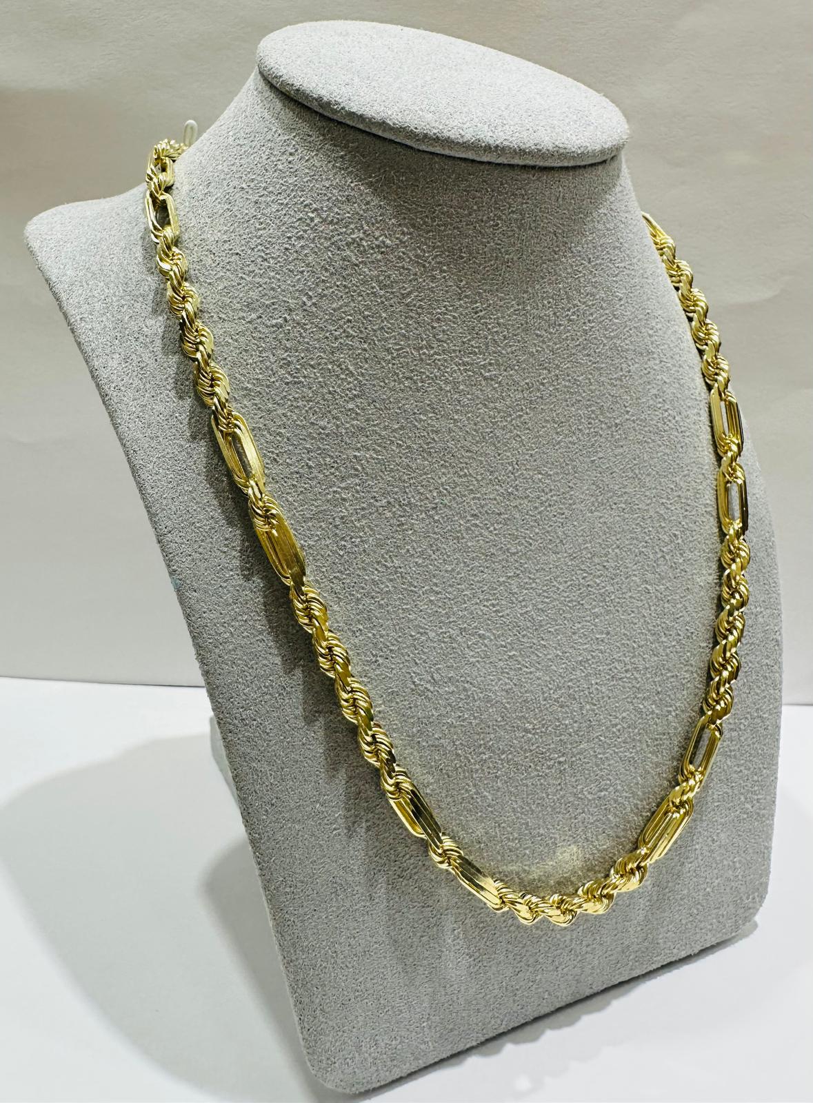 10K GOLD ROPE CHAIN NECKLACE-  35.1gm    24"    3.70mm