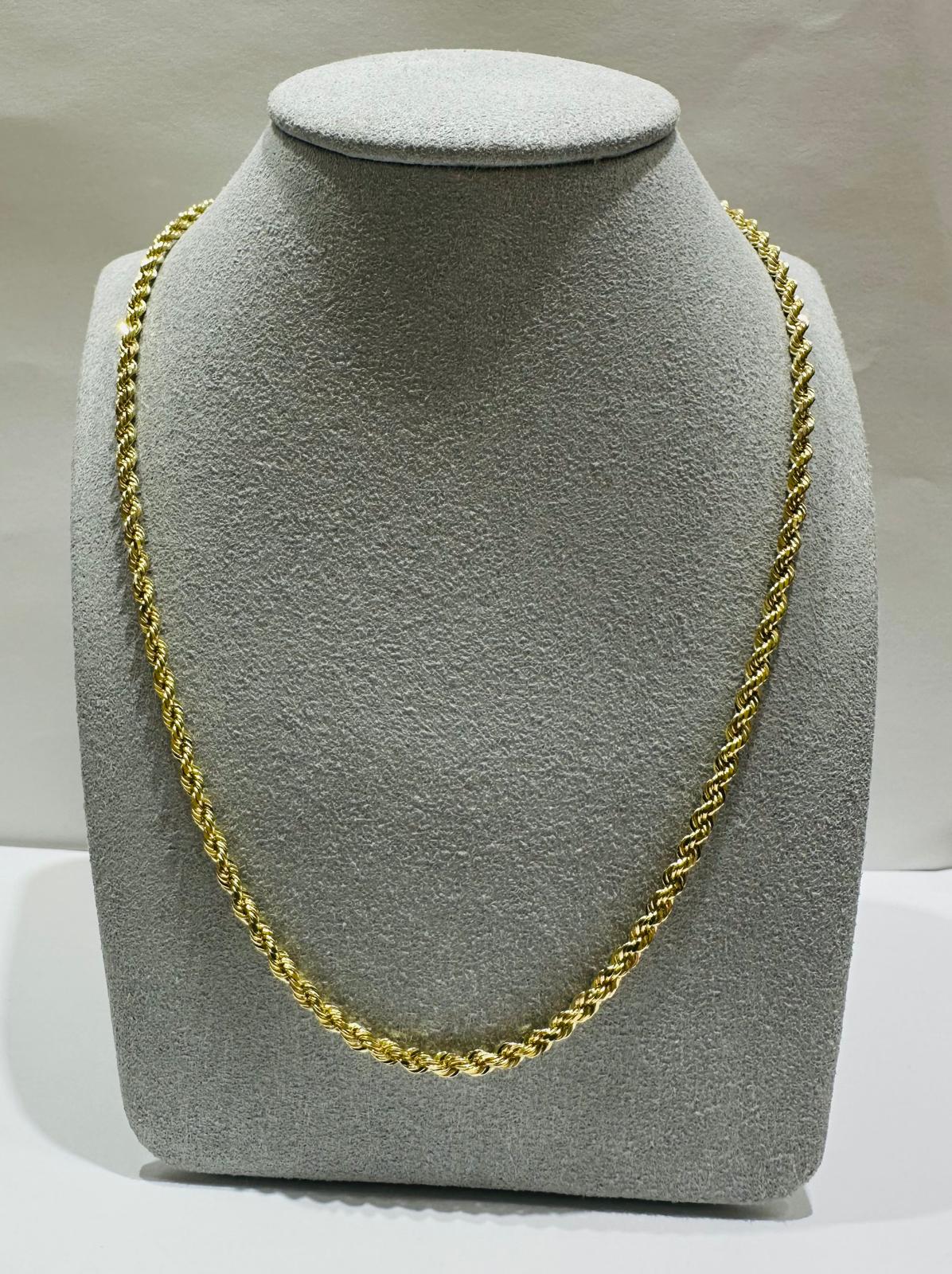10K GOLD ROPE CHAIN NECKLACE-  18.4gm    26"    2.55mm