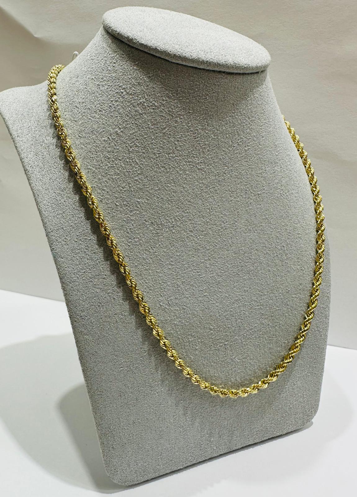 10K GOLD ROPE CHAIN NECKLACE-  18.4gm    26"    2.55mm