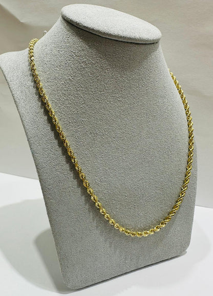 10K GOLD ROPE CHAIN NECKLACE-  18.4gm    26"    2.55mm