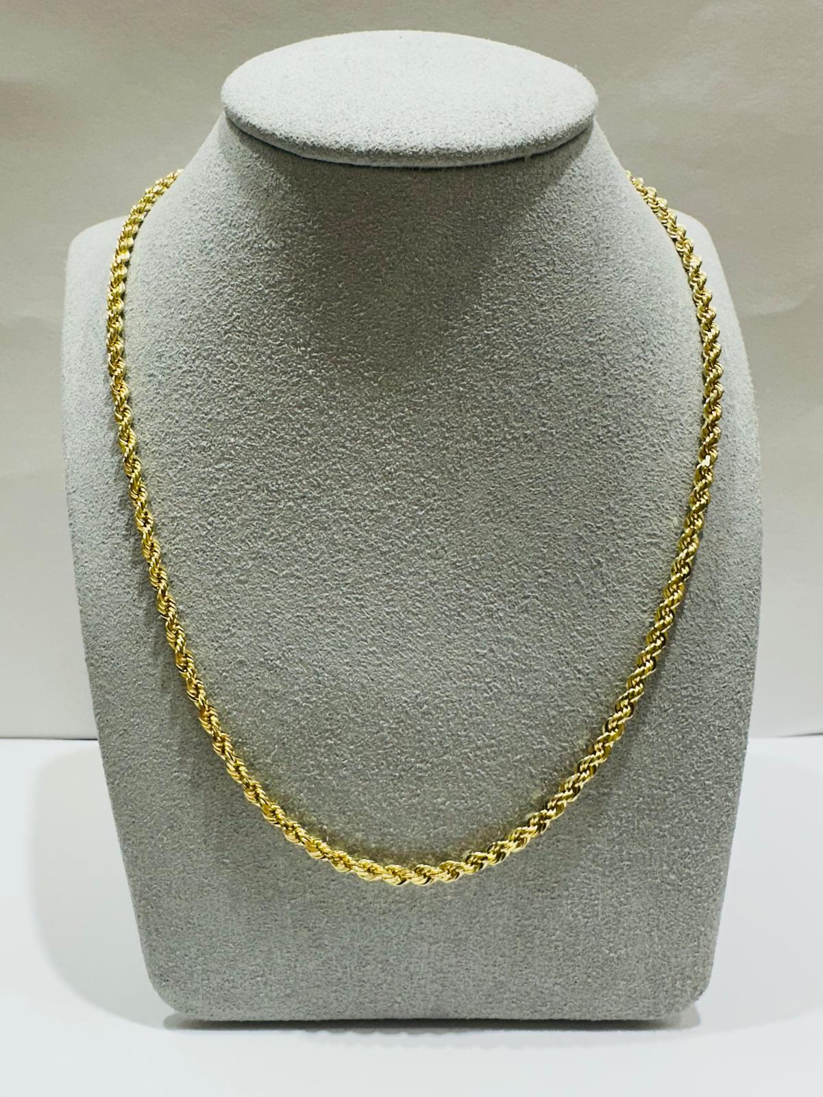 10K GOLD ROPE CHAIN NECKLACE-  16.8gm    24"    2.55mm