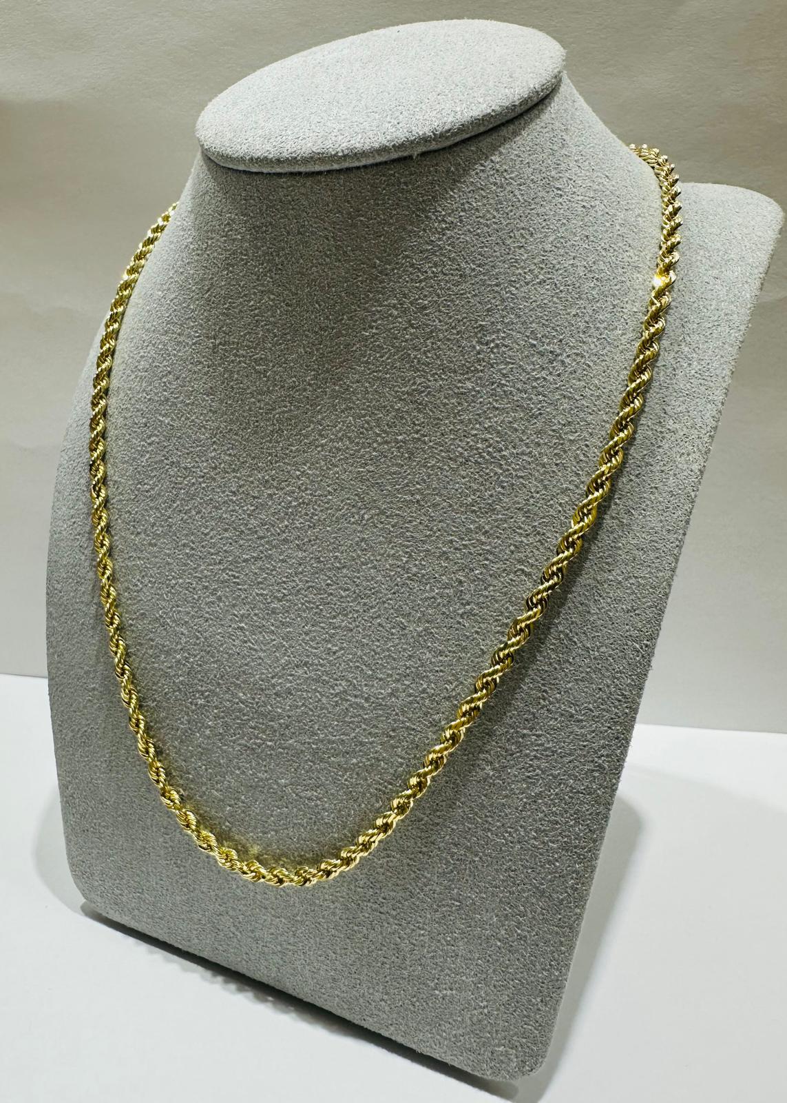 10K GOLD ROPE CHAIN NECKLACE-  18.4gm    26"    2.55mm