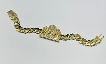 10K GOLD LAST SUPPER WHITE SAPPHIRE BRACELET-  24.6gm    8.5"    12.32mm
