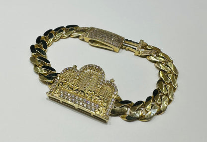 10K GOLD LAST SUPPER WHITE SAPPHIRE BRACELET-  24.6gm    8.5"    12.32mm