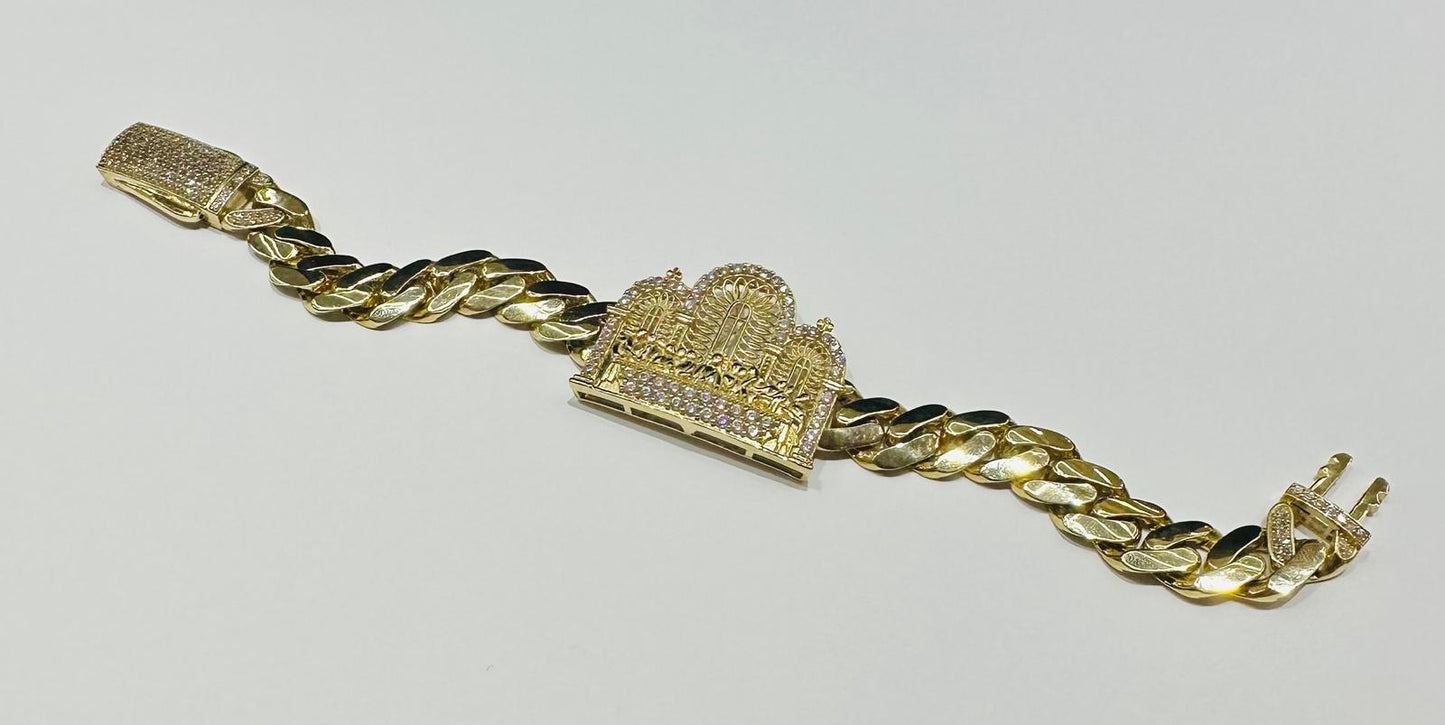 10K GOLD LAST SUPPER WHITE SAPPHIRE BRACELET-  24.6gm    8.5"    12.32mm