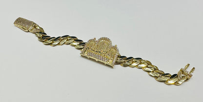 10K GOLD LAST SUPPER WHITE SAPPHIRE BRACELET-  24.6gm    8.5"    12.32mm
