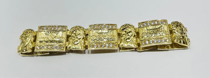 10K GOLD LAST SUPPER JESUS LINK CHAIN BRACELET-  34.3gm    9"    19.40mm