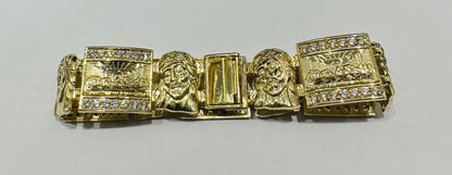 10K GOLD LAST SUPPER JESUS LINK CHAIN BRACELET-  34.3gm    9"    19.40mm