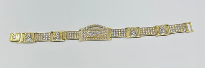 10K GOLD LAST SUPPER JESUS LINK CHAIN BRACELET WITH WHITE SAPPHIRE-  26.00gm    8.5"