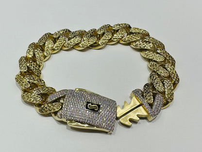 10K GOLD MONACO CLASSIC DIAMOND CUT BRACELET-  33gm    9.5"     16.92mm