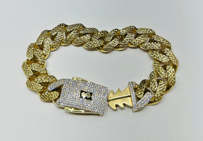 10K GOLD MONACO CLASSIC DIAMOND CUT BRACELET-  33gm    9.5"     16.92mm