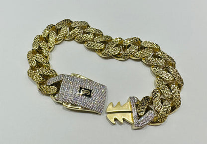 10K GOLD MONACO CLASSIC DIAMOND CUT BRACELET-  33gm    9.5"     16.92mm