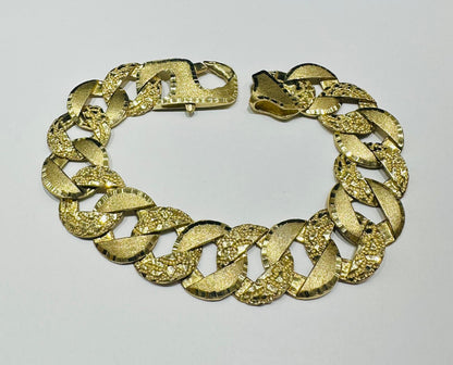 10K GOLD NUGGET CUBAN LINK CHAIN BRACELET-  54gm    9"     19.45mm
