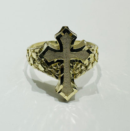 10K GOLD CROSS NUGGET RING- 2.6gm