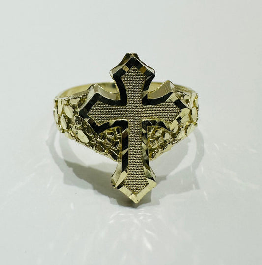 10K GOLD CROSS NUGGET RING- 2.6gm