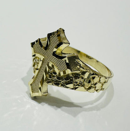 10K GOLD CROSS NUGGET RING- 2.6gm
