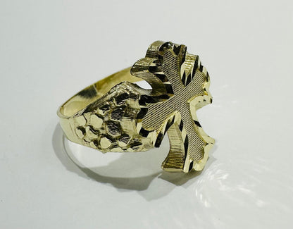 10K GOLD CROSS NUGGET RING- 3.1gm