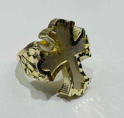10K GOLD CROSS NUGGET RING- 5.1gm