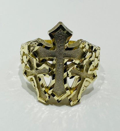 10K GOLD CROSS NUGGET RING- 4.6gm