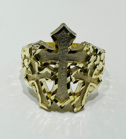 10K GOLD CROSS NUGGET RING- 4.6gm