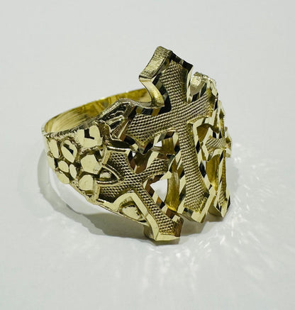 10K GOLD CROSS NUGGET RING- 4.6gm