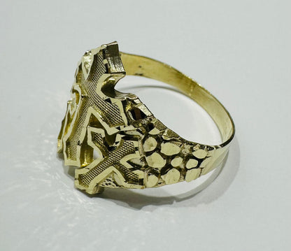 10K GOLD CROSS NUGGET RING- 4.6gm