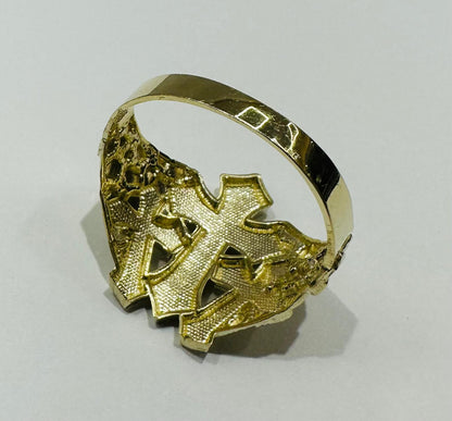 10K GOLD CROSS NUGGET RING- 4.6gm