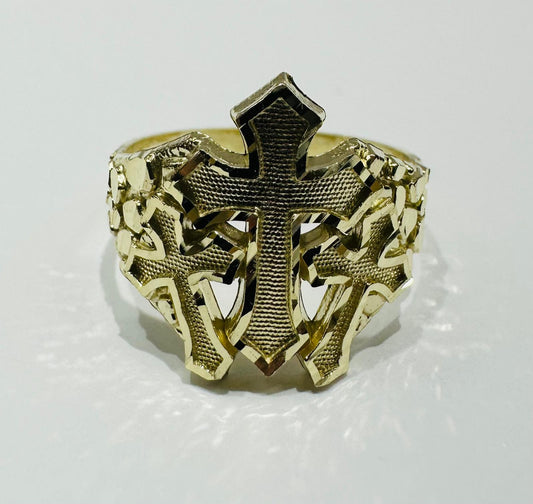 10K GOLD CROSS NUGGET RING- 2.9gm
